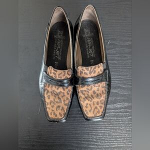 Mephisto France Leopard Print Patent Leather Wedge Loafers 7 US Comfort